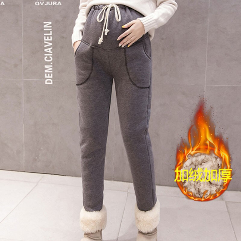 迪鲁奥（DILUAO)孕妇装2019秋冬新款超厚羊羔绒孕妇裤子秋冬 宽松休闲棉裤冬季托腹外穿 M建议95-115斤 深灰色