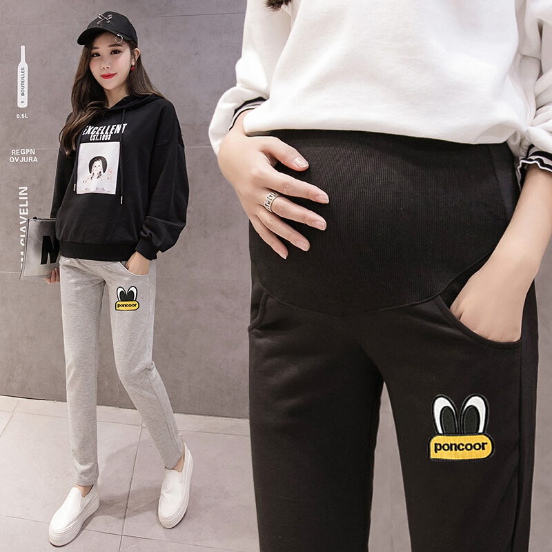 迪鲁奥（DILUAO) 孕妇裤子秋季宽松2019新款时尚托腹直筒长裤孕妇休闲裤_73 黑色 XL(建议体重120-135斤)