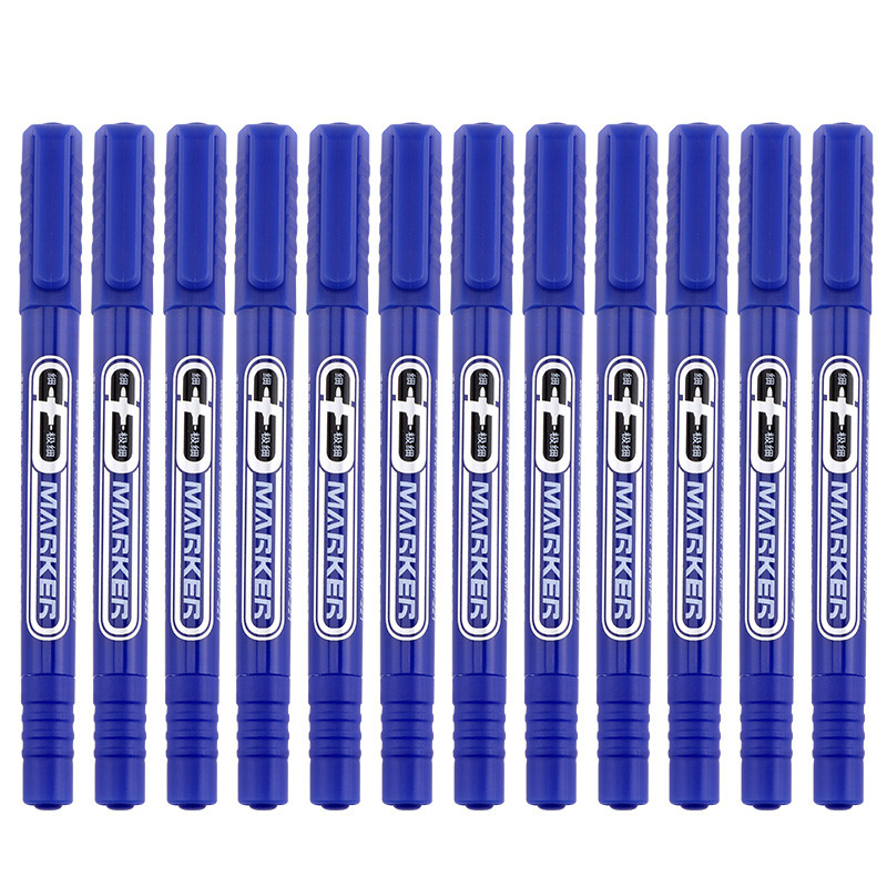 宝克(baoke)记号笔MP221小双头记号笔细油性物流快递笔防水黑红蓝 12支/盒 蓝色12支