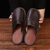 迪鲁奥（DILUAO)居家拖鞋男女春秋冬季室内木地板牛筋底厚底皮拖鞋 29(43-44码) 棕色