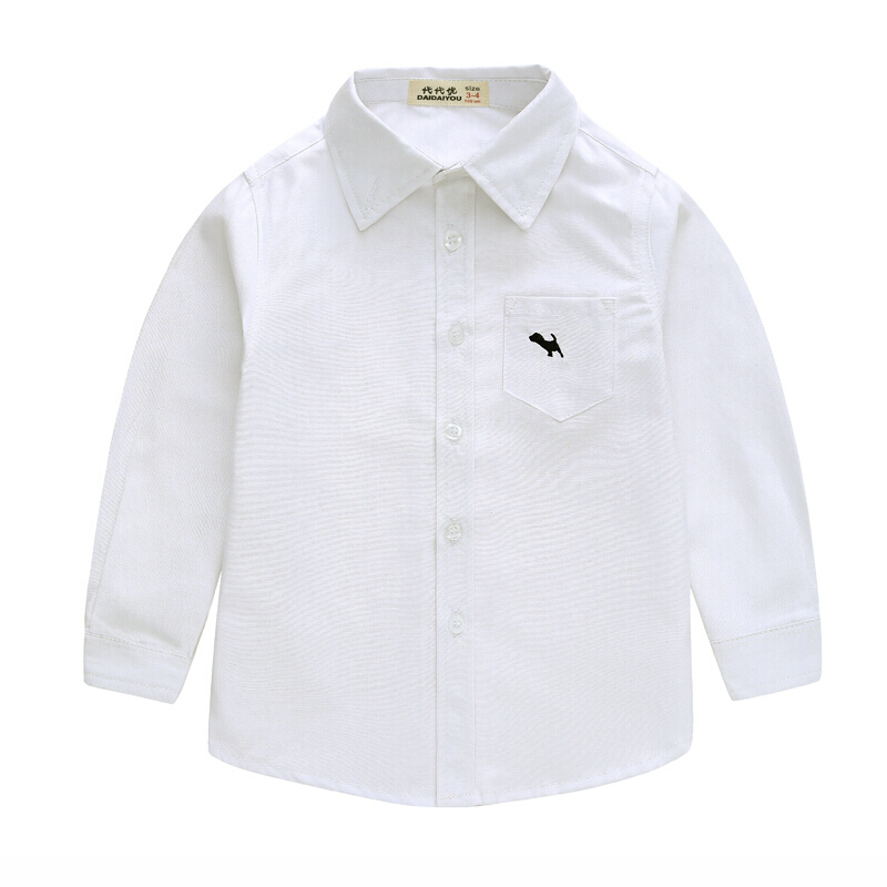 迪鲁奥（DILUAO)童装秋装韩版男童衬衫短袖春秋儿童白色衬衣宝宝上衣 小狗长袖衬衫白色 130cm
