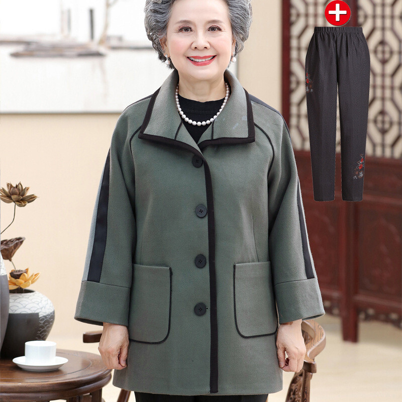迪鲁奥（DILUAO)老年人女装秋装宽松外套老人妈妈60-70岁80太太衣服新款大码_652 绿色(送裤子) 4XL
