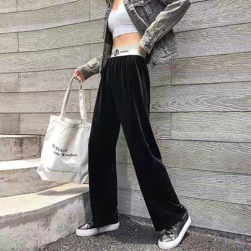 秋冬灯芯绒裤子女萝卜裤加绒厚老爹裤宽松羊羔绒哈伦裤 黑色金丝绒阔腿裤 L（110-130斤）