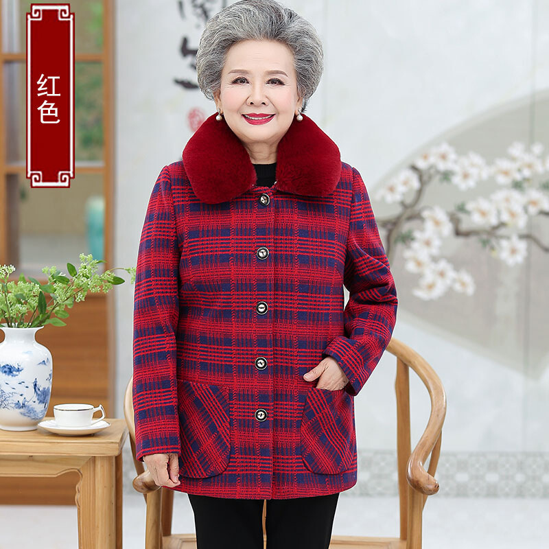 迪鲁奥（DILUAO)轻奢品质老年人秋装格子外套女奶奶装春秋上衣太太衣服60岁老人宽松两件套_763 XL建议75-105斤左右详情咨询客服 红色上衣