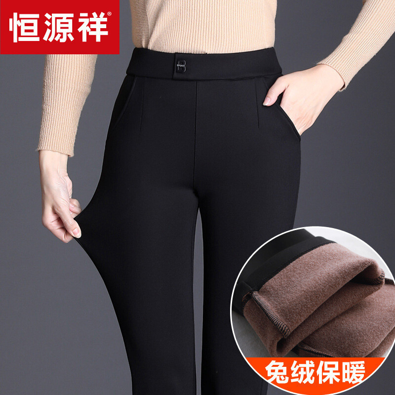 迪鲁奥（DILUAO)紧身黑色打底裤女外穿薄款春秋2019百搭中老年妈妈七九分小脚长裤_847 B挂饰(加绒款) 3XL