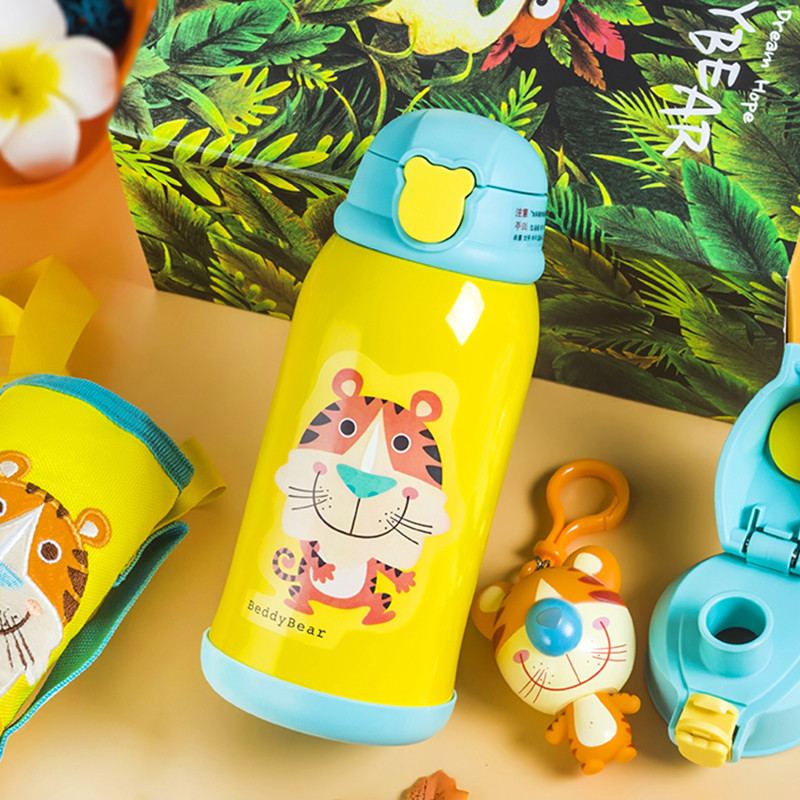 杯具熊（beddybear）韩国儿童保温杯带吸管直饮两用儿童水杯保温男女学生水壶生肖系列RT104-630 3d浮雕生肖虎 630ml