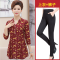 迪鲁奥（DILUAO)新款女装2019新款妈妈秋装40岁50中年女秋季打底衫中老年人洋气上衣两件套_205 红碎花长袖+黑长裤 2XL建议(110-125斤)