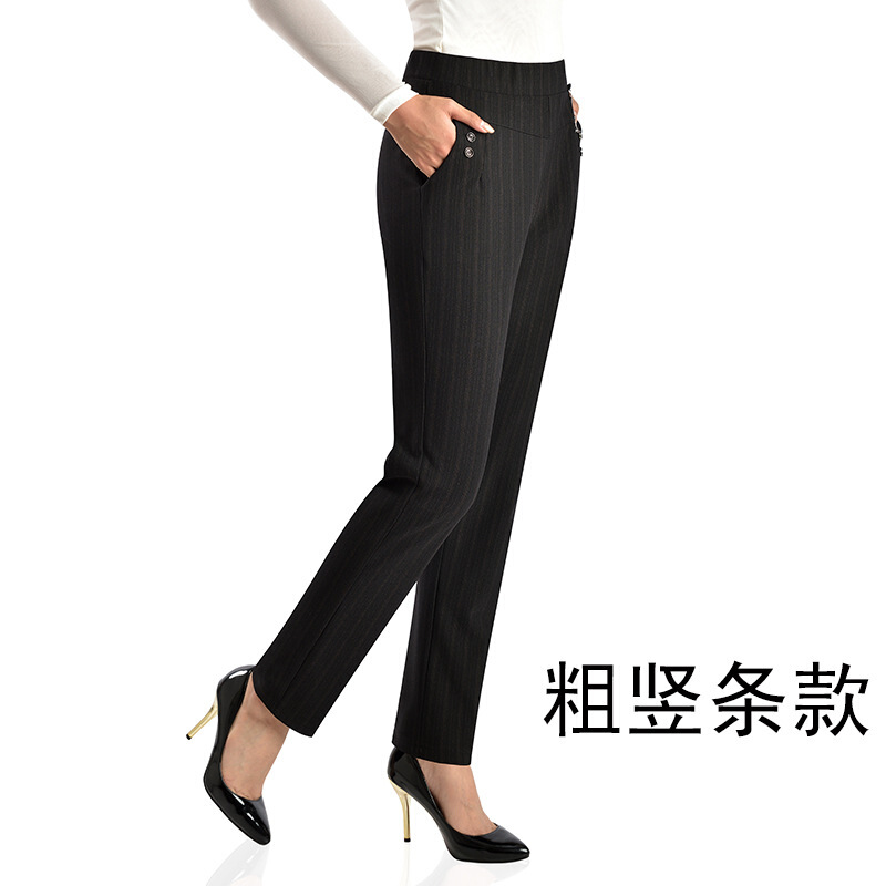 迪鲁奥（DILUAO)同款【品质女装】中老年女裤春秋新款松紧腰休闲裤妈妈裤子长裤高腰宽松老人裤子女_467 3XL 粗竖条黑底