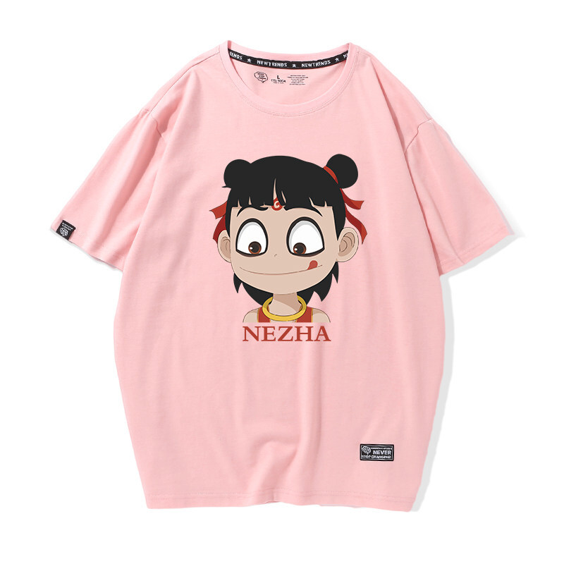 迪鲁奥（DILUAO)授权店铺 哪吒衣服哪咤魔童降世cos服装周边同款T恤敖丙三太子衣服宽松大码短袖同款 粉色吐舌头 L/175