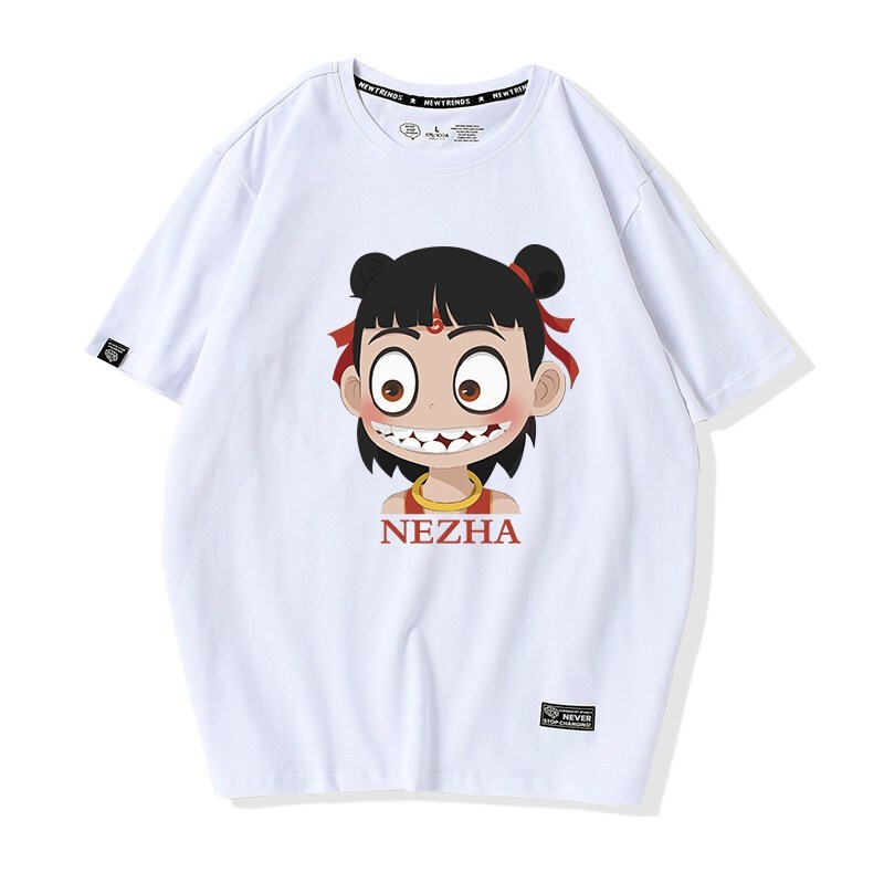 迪鲁奥（DILUAO)授权店铺 哪吒衣服哪咤魔童降世cos服装周边同款T恤敖丙三太子衣服宽松大码短袖同款 白色咧嘴笑 2XL/185