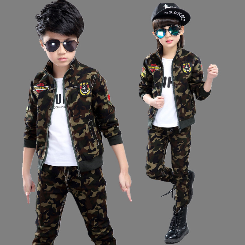 迪鲁奥(diluao)男童春装迷彩服套装2019新款韩版儿童春秋运动两件套装