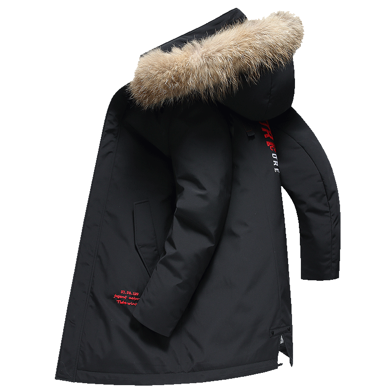 雪中飞男士秋冬季时尚休闲大毛领连帽羽绒服外套 175 黑色