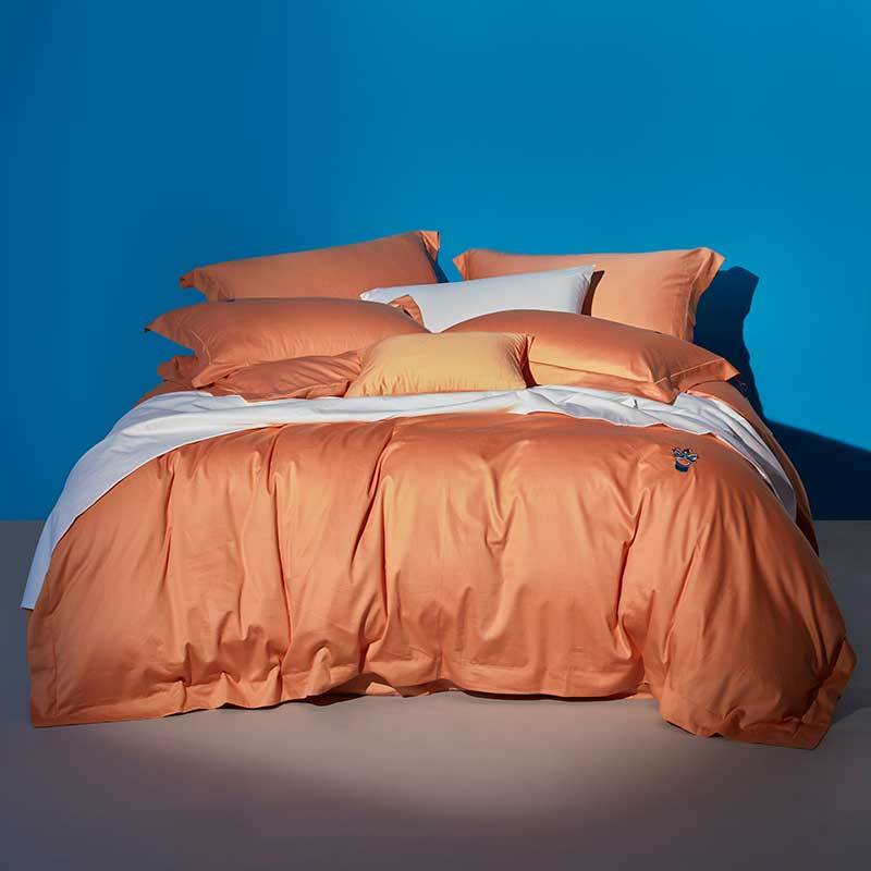 罗莱家纺床上用品全棉缎纹四件套1.8米双人纯棉床单被套时尚柔软套件 小西几 1.8m（6英尺）床，请适配220x250cm被芯 橙色