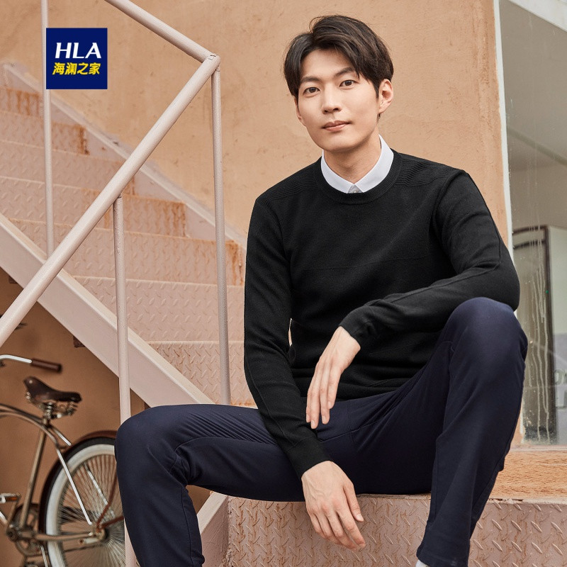 HLA 海澜之家简约款圆领长袖针织衫2019秋季舒适柔软针织衫男HNZAD3R052A 黑色53 175/92A/L