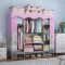 罗森朗 简易布衣柜简约现代经济型钢管加粗加固组装双人钢架布艺衣橱 145cm粉红城堡