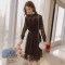 小样传奇 蕾丝连衣裙chic早秋装女2019新款韩版中长款长袖女装冬季打底裙子 杏色（加绒） M