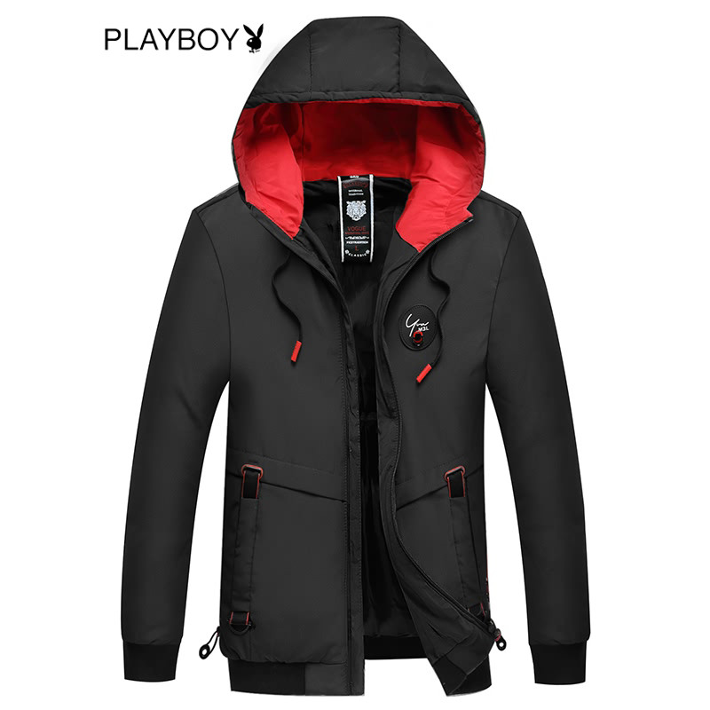 花花公子（PLAYBOYICON） 男士棉衣冬季棉衣韩版潮流帅气棉服加厚外套 175/L 黑色