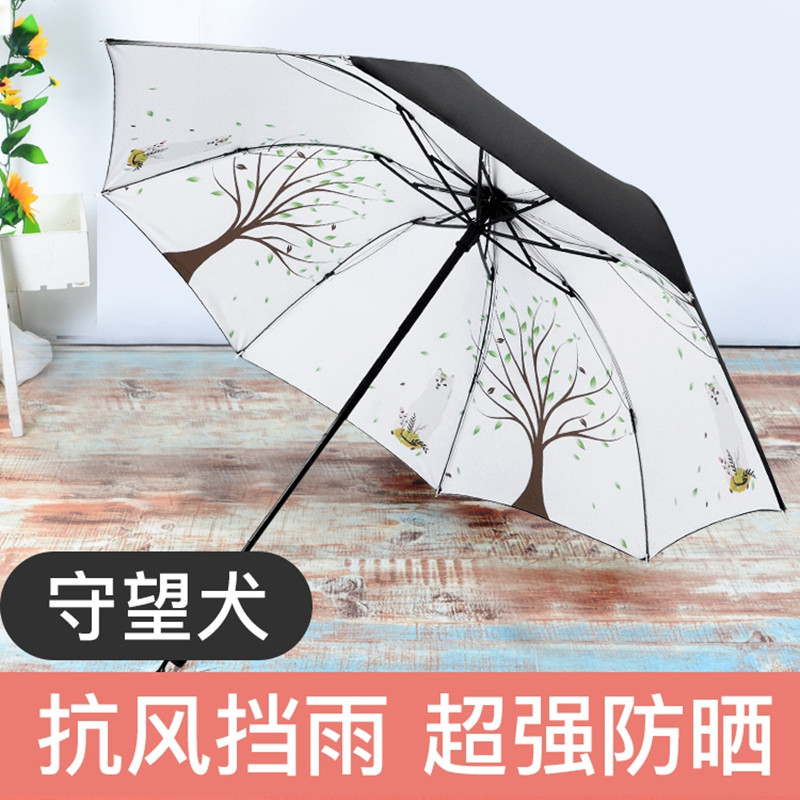 小 黑伞太阳伞女防晒遮阳伞防紫外线黑胶女神折叠晴雨伞两用 守望犬