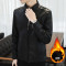 三弦(LA CORDE)男装皮衣男士2019新款刺绣棒球领皮尤潮流修身PU皮夹克外套LA-QZQ811 XL 加绒黑色