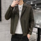 三弦(LA CORDE)皮衣男秋冬新品男装青年男士西装领机车服PU皮夹克时尚休LA-QZQ819 2XL 军绿色