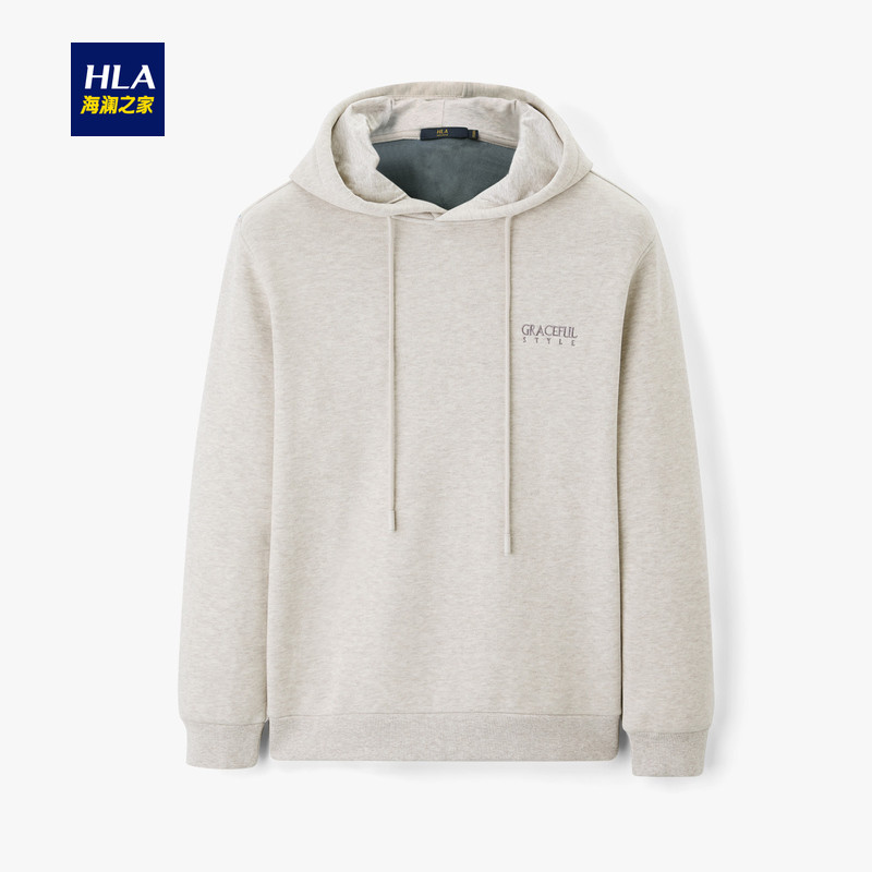 HLA/海澜之家休闲连帽卫衣2019冬季舒适花纱套头衫男 165/84A/S 浅灰A3