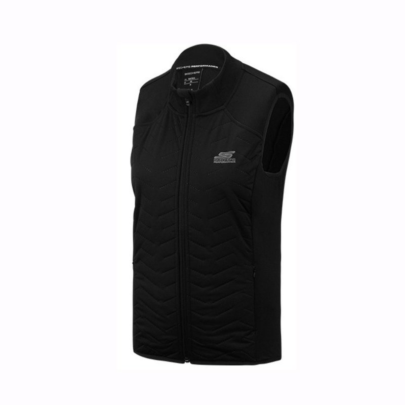 skechers斯凯奇女装新款棉服马甲轻量保暖棉背心外套 SEAWW18Y062 M 乌黑色