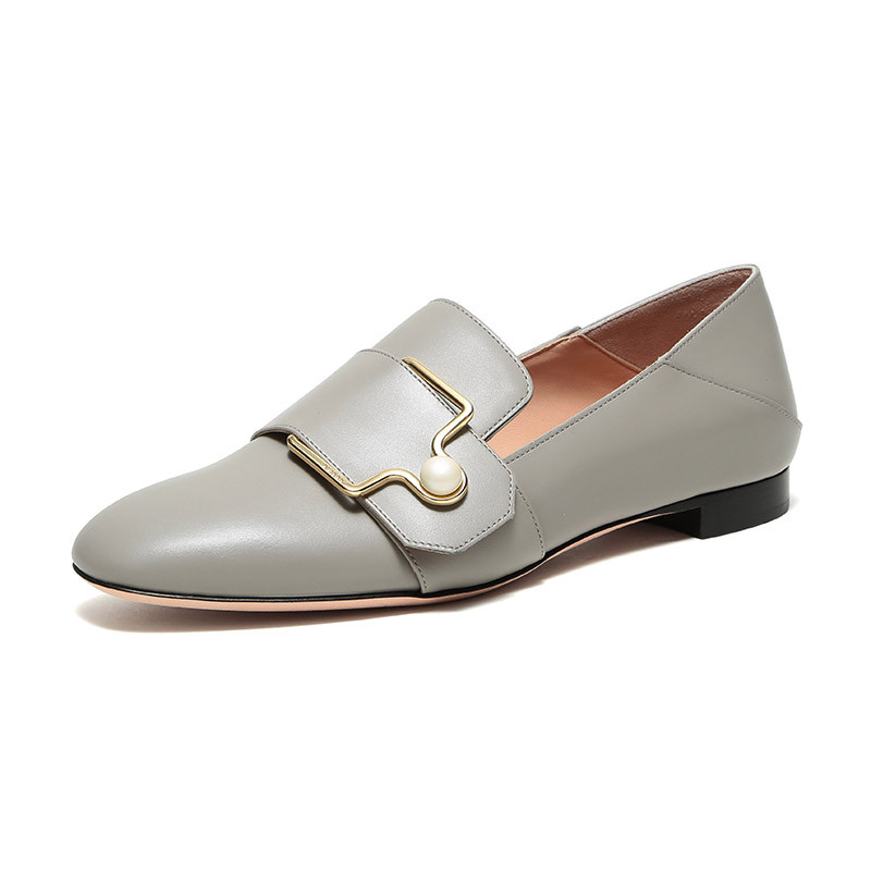 BALLY 巴利 女士 金属扣皮质便鞋可踩脚平底鞋 MAELLE 444-深灰色 4.5