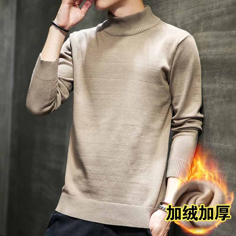 白渠加绒2019冬季新款男士休闲毛衣圆领毛衣内搭套头韩版打底针织衫加绒毛衣男ML.M810JR ML.M810JR乡村灰 XL