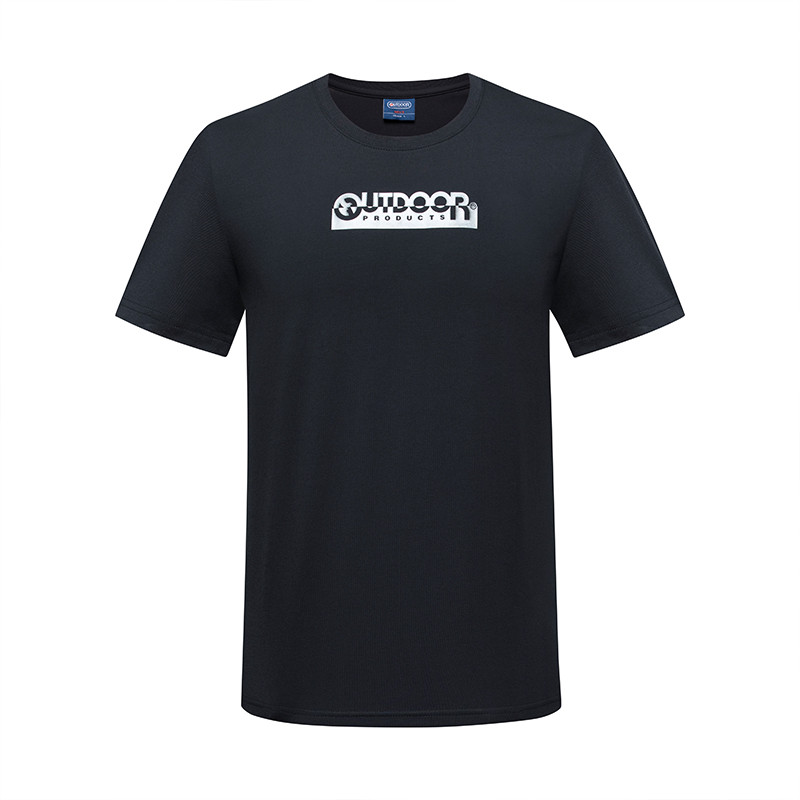 （OUTDOOR PRODUCTS）运动户外男女情侣短袖T恤圆领印花弹力透气上衣81017 ODAJG81017-1363/黑色（男） S