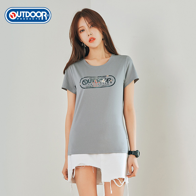 （OUTDOORPRODUCTS）运动户外男女情侣款短袖T恤半袖圆领印花上衣ODAJG8 3XL ODAJG82022-5571/中花灰（女）