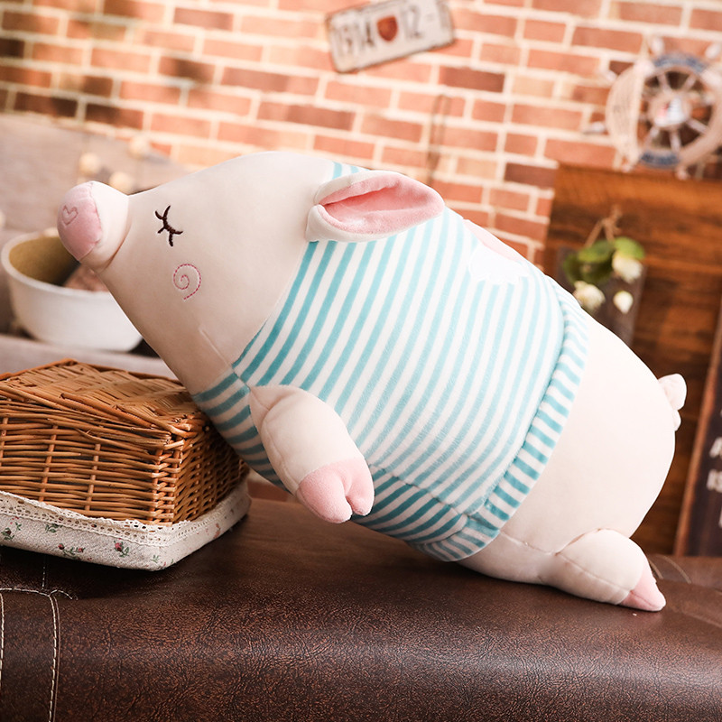 鸱吻条纹香猪抱枕毛绒玩具（60cm 天蓝色）