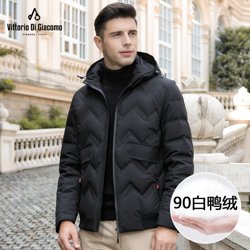迪伽默 短款立领连帽时尚休闲羽绒服 2色可选 黑色 XXL