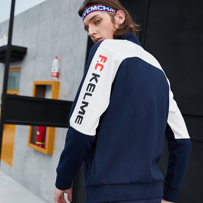 KELME/卡尔美秋季新款运动外套男立领潮流休闲夹克36831018深蓝 XXL/185 黑色