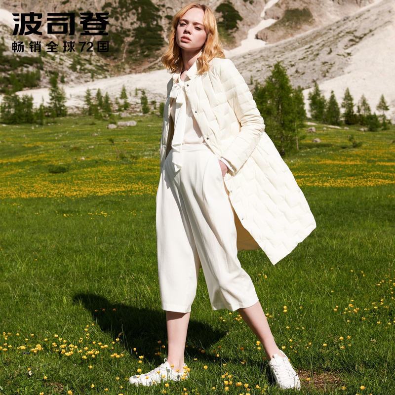 波司登官方旗舰店鹅绒羽绒服女中长款女士秋季潮流外套 165/88A 米白8011