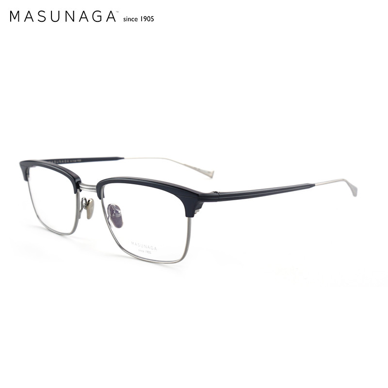 MASUNAGA增永眼镜男女复古手工全框眼镜架配镜近视光学镜架NY LIFE #55灰框蓝架