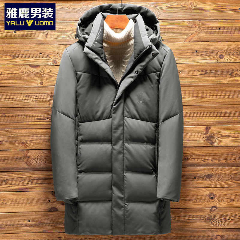 雅鹿男装冬季新品商务休闲中长款连帽保暖男款羽绒服1034YA01960 G5(橄榄绿) 190