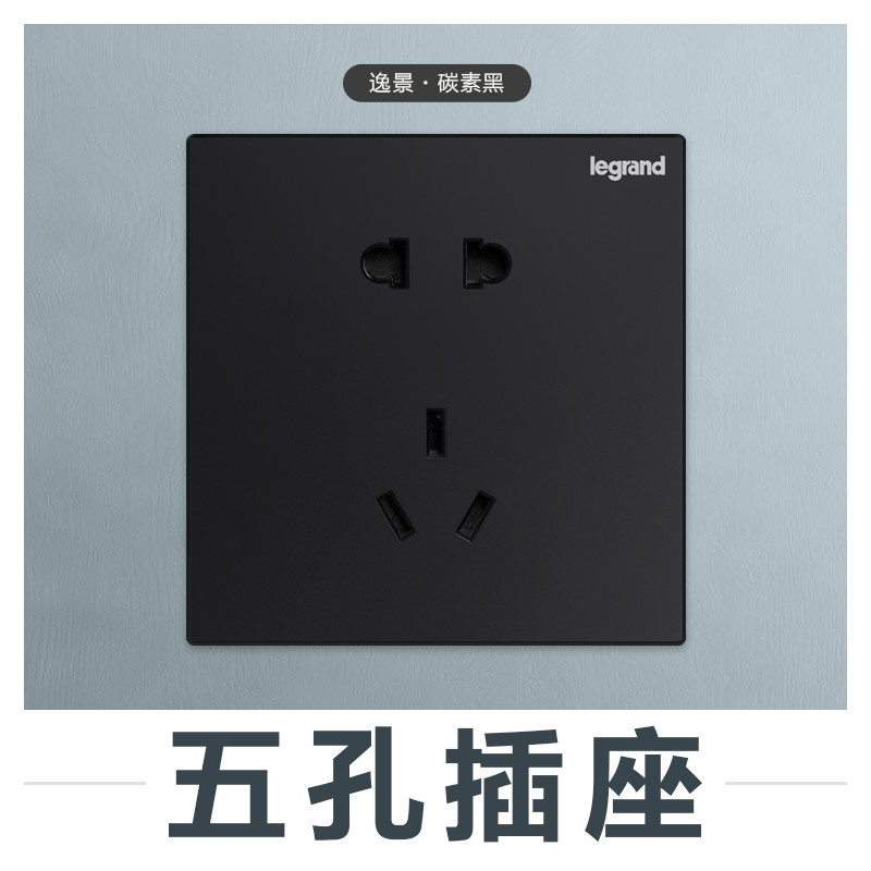 罗格朗(Legrand)开关插座暗装带开关家用usb插座墙壁面板多孔一开5五孔双控86型电源插座 五孔套餐 逸景碳素黑8只装（正五孔）