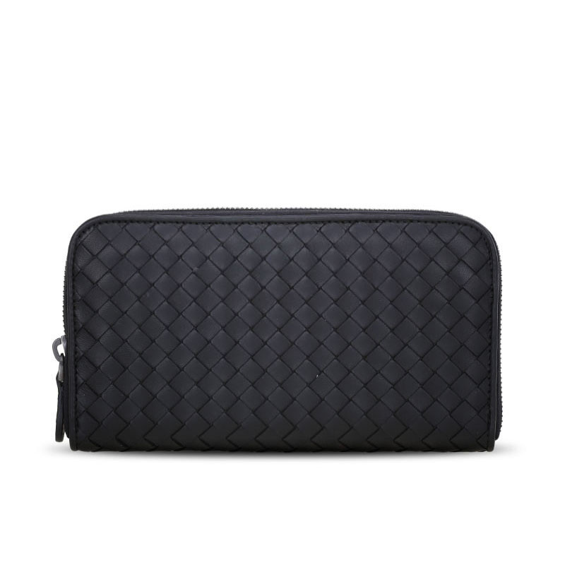 Bottega Veneta/葆蝶家 女钱包羊皮经典编织长款拉链钱夹 114076 黑色