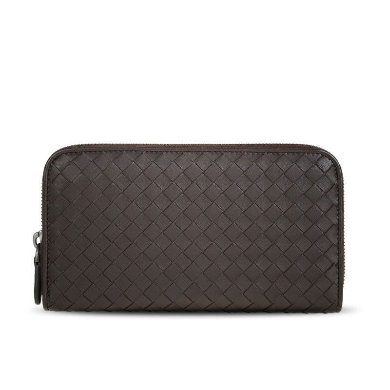 Bottega Veneta/葆蝶家 女钱包羊皮经典编织长款拉链钱夹 114076 深褐色