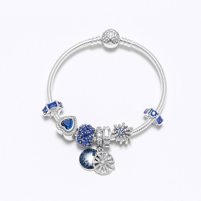 PANDORA潘多拉 蓝色梦幻冰雕 耀目心愿串饰手链 16cm