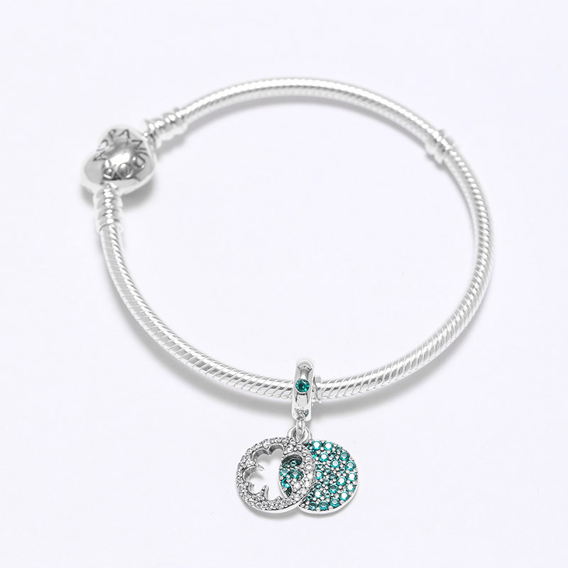 PANDORA潘多拉 绿色耀目四叶草 925银串饰手链 20cm