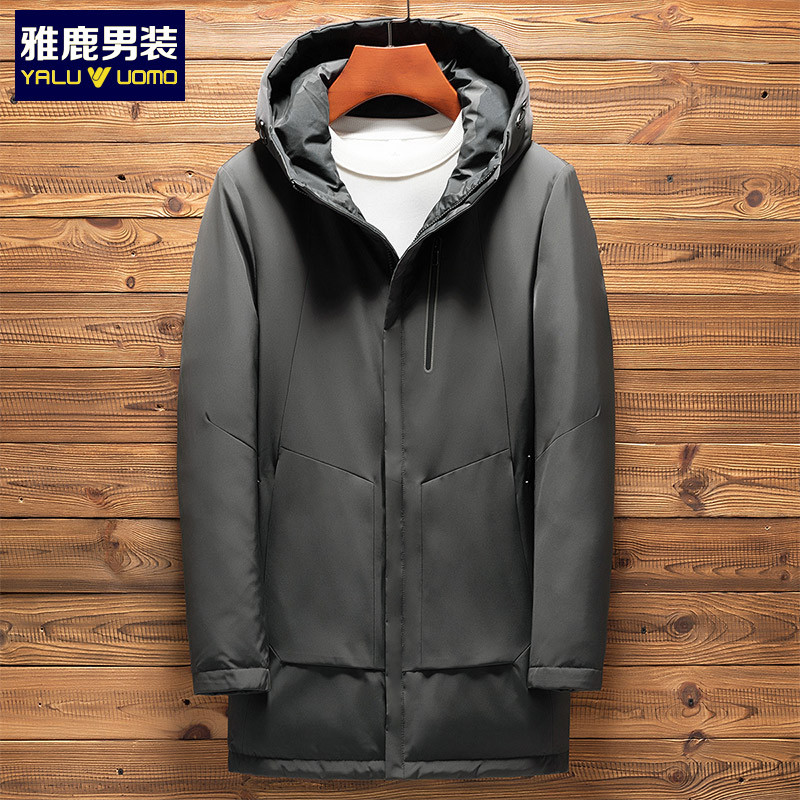 雅鹿男装冬季新款宽松百搭连帽羽绒服男潮流时尚外套WH67U1554 2105深灰 190