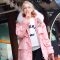 2019冬季新款中长款粉色收腰派克服女棉服ins港风东大棉衣外套 S 粉色