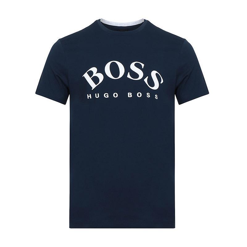 HUGO BOSS 雨果博斯 男款棉质圆领短袖T恤 50412469 410-海军蓝白色LOGO图案 M