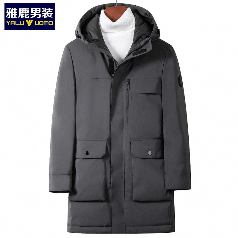雅鹿男装新品首发纯色时尚保暖舒适面料90白鸭绒男士中长款羽绒服WD67U0524 2111灰色 170