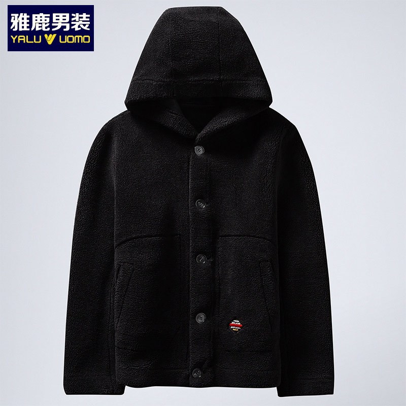 雅鹿男装冬季新款男士百搭连帽外套颗粒绒皮毛一体皮草上衣Y747AW11932 1901黑色 185