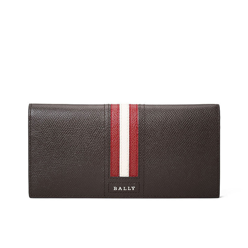 BALLY/巴利 男钱包经典条纹嵌花长款对折钱夹 6218062 咖啡色2