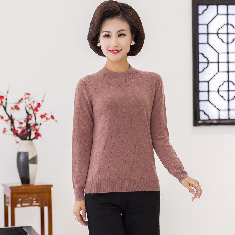 恒源祥中老年纯羊毛套头毛衣女装2019秋冬半高领打底妈妈装羊毛衫_3 180/2XL 杂红