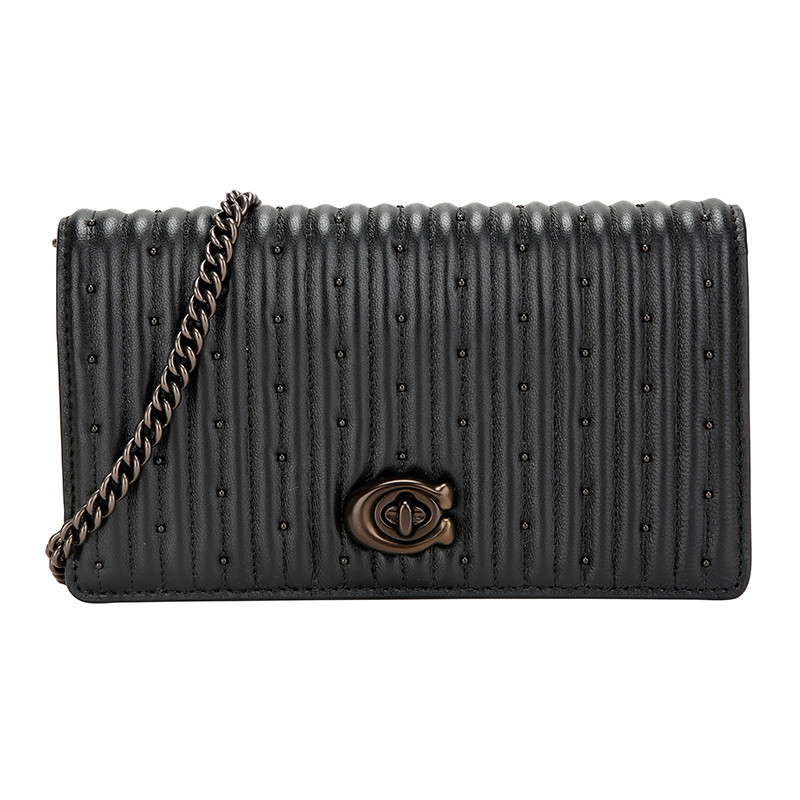 COACH 蔻驰 奢侈品 女士专柜款黑色皮革单肩斜挎链条包腰包两用包 76152 V5BLK 黑色