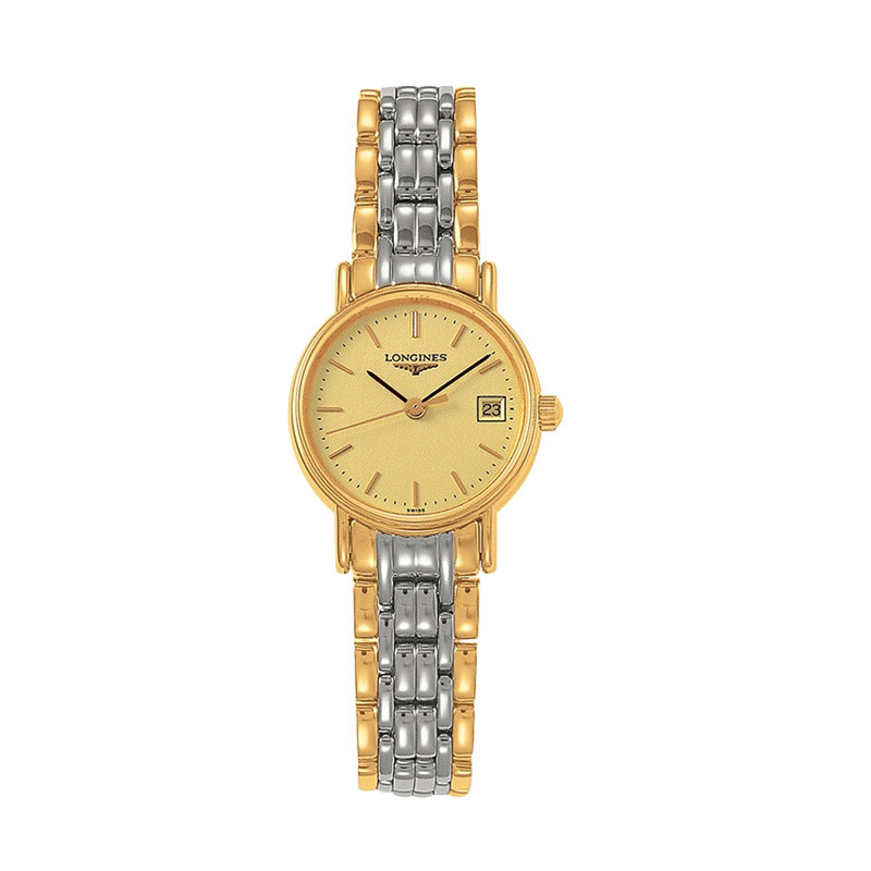 浪琴(Longines)手表女表瑰丽系列石英精钢腕表L4.319.2.32.7 间金金盘刻度23mm 金盘间金带